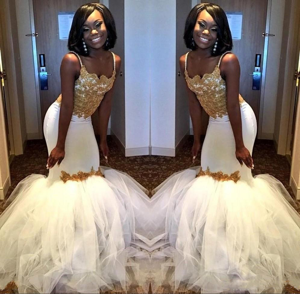 Elegant African Mermaid Prom Party Dresses 2018 White and Gold Evening dresses With Tulle Puffy Skirt Spaghetti Straps Lace Corset Gown, Yellow
Elegant African Mermaid Prom Party Dresses 2018 White and Gold Evening dresses With Tulle Puffy Skirt Spaghetti Straps Lace Corset Gown, Yellow
