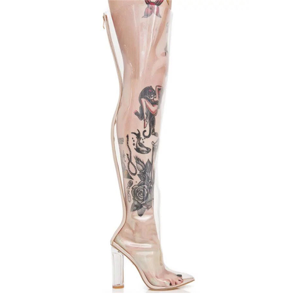 Kim Kardashian Runway Shoes Plus Size PVC Clear Crystal Perspex Block Heels Summer Botines Mujer Pointed Toe Transparent Thigh High Boots, Clear pointed toe
Kim Kardashian Runway Shoes Plus Size PVC Clear Crystal Perspex Block Heels Summer Botines Mujer Pointed Toe Transparent Thigh High Boots, Clear pointed toe