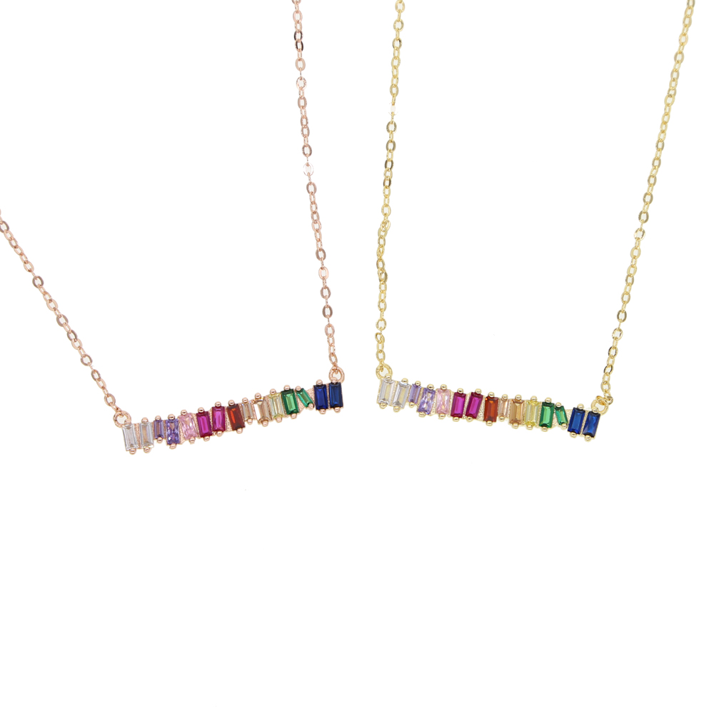 rainbow cz bar necklace simple classic fashion jewelry Gold plated colored cz minimal colorful cz necklaces