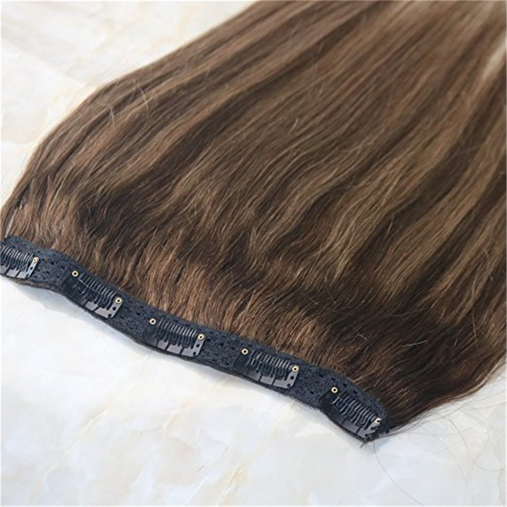 One Piece Real Hair Extensions Clip in Human Hair Balayage Highlight Color #4 Chololates Brown To #27 Honey Blonde Ombre Hair Weft