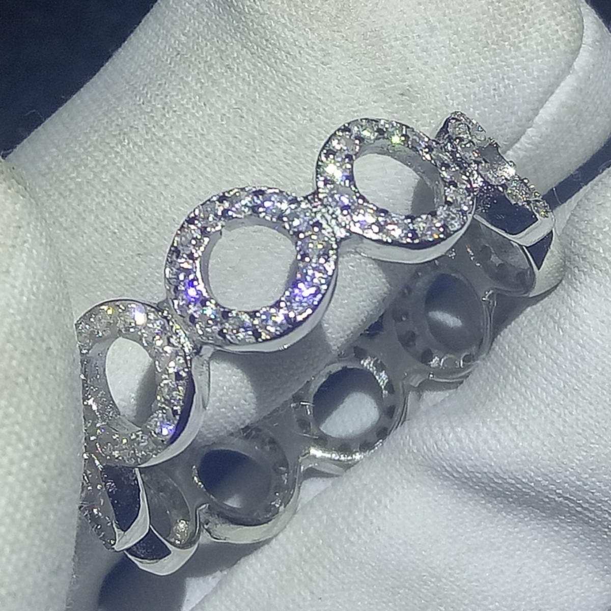 Sterg Sier Circle Ring with Pave White Sapphires for Women