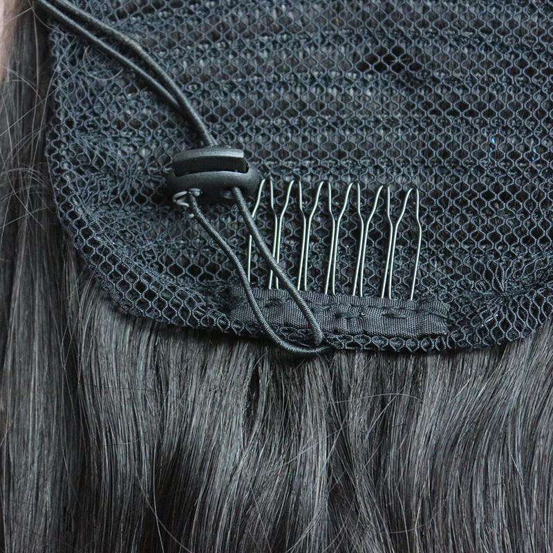 Yaki Kinky Straight Human Hair Ponytail African american coarse yaki Puff pony tail Drawstring Clip in Hair Extensions