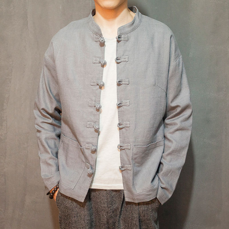 Autumn Mens Jackets Linen Cotton 5XL Retro Men Coat Buttons Linen Jacket Men Solid Winter Jacket Chinese Style Stand Collar