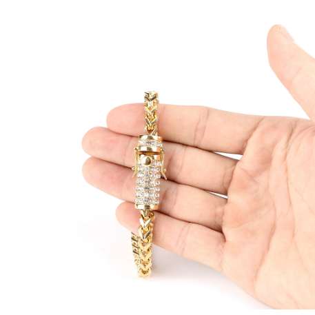 Men's Stainless Steel Gold Bracelet Iced Out Miami Cuban Link Bracelet Bling Hip Hop Jewelry For Men With Crystal Box Clasp