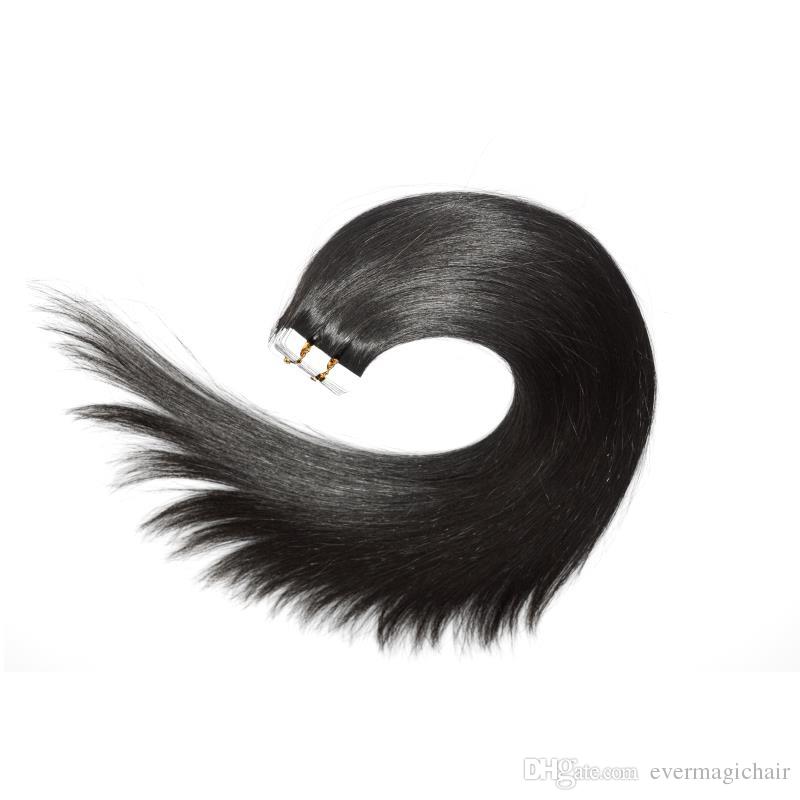 Tape in Human Hair Extensions #1B Natural Color Remy Human Hair Extensions Silk Straight 100g 40pcs