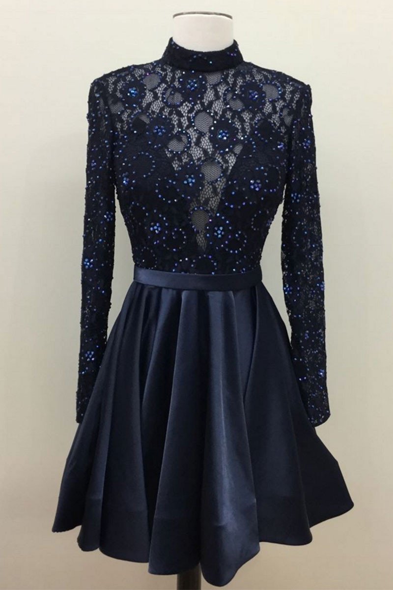Vintage Dark Blue 2018 Cheap Cocktail Homecoming Dresses For Women Girls High Neck Illusion Long Sleeve Lace Beaded Satin Short Prom Dress, Red
Vintage Dark Blue 2018 Cheap Cocktail Homecoming Dresses For Women Girls High Neck Illusion Long Sleeve Lace Beaded Satin Short Prom Dress, Red