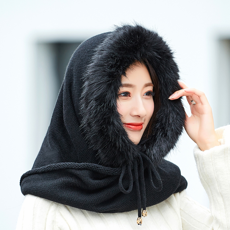 Winter Warm Women Knitted Hat Scarf Set Outdoor Sport Plus Plush Female Beanies Caps Hooded Scarves caps for girls Skullies D18110601