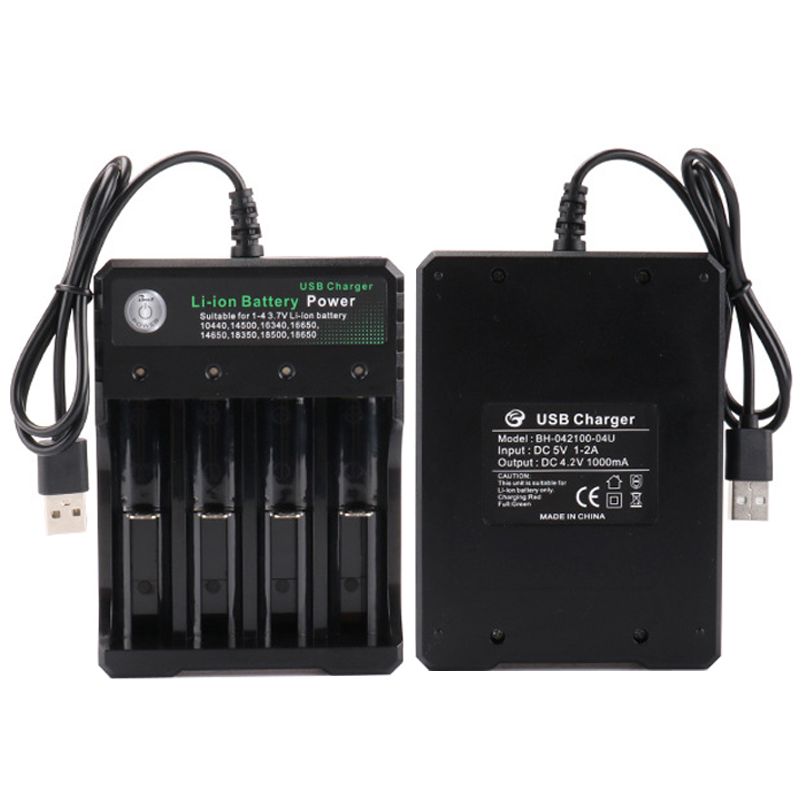 18650 Lithium Battery Charger With USB Cable 4 3 2 1 Charging Slots For 26650 18490 18350 Rechargeable Batteries Charger Smart Inteligent 6 Protection