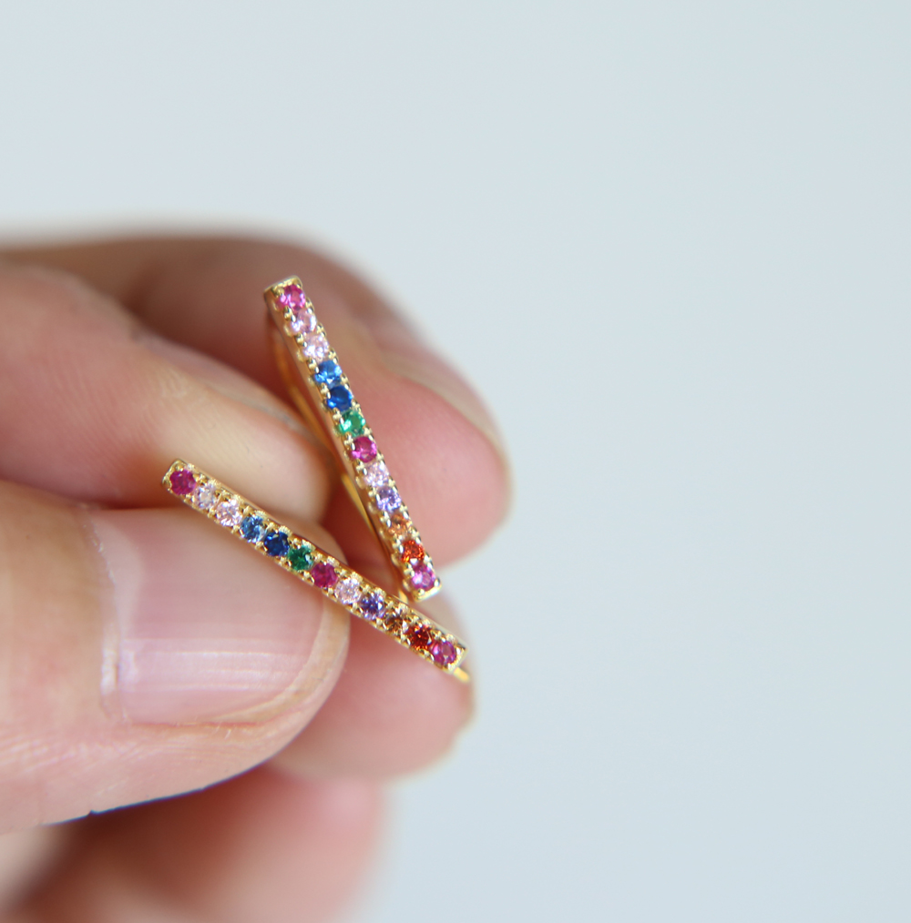 rainbow bar earring long ear climber fashion women jewelry 925 sterling silver colorful design Gold plated fashion jewelry
