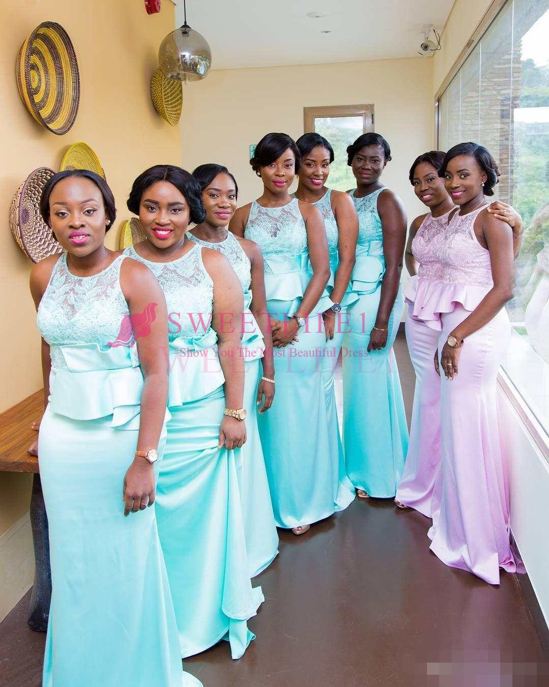2019 Mint Green Bridesmaid Dresses Arabic Girls Mermaid Jewel Neck Peplum Maid of Honor Gowns Custom Made Wedding Guest Gowns
2019 Mint Green Bridesmaid Dresses Arabic Girls Mermaid Jewel Neck Peplum Maid of Honor Gowns Custom Made Wedding Guest Gowns