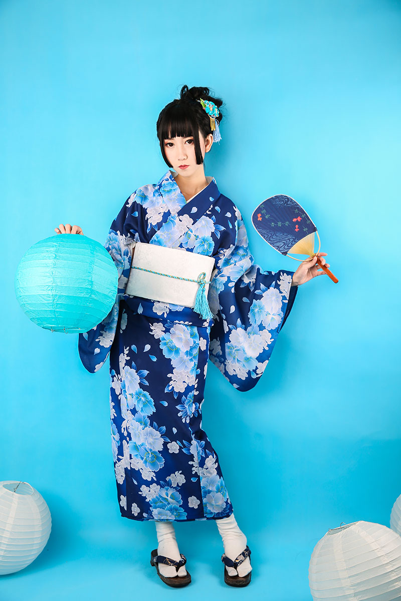Japanese Standard kimono bathrobe suits traditional summer sacrifice Dress Lady Linen formal modified version kimono Beige Blue