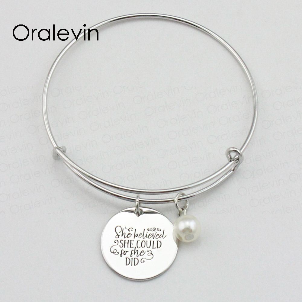 SHE BELIEVED SHE COULD SO SHE DID Inspirational Hand Stamped Engraved Custom Pendant Bracelet Bangle Handmade Jewelry,10Pcs/Lot, #LN2115B, Golden;silver
SHE BELIEVED SHE COULD SO SHE DID Inspirational Hand Stamped Engraved Custom Pendant Bracelet Bangle Handmade Jewelry,10Pcs/Lot, #LN2115B, Golden;silver