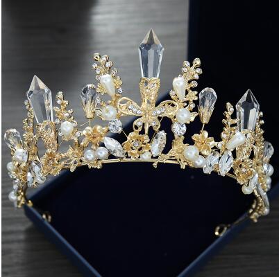 Wedding Tiara Pearls Queen Rhinestone Crystal Tiara Crown Pageant Hair Accessories Bridal Headpiece Discount For Wedding Dresses Cheap