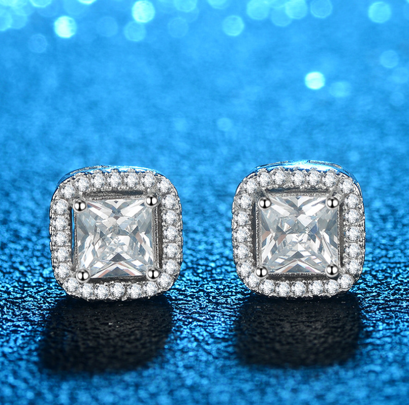 Sparkg 4-Claw Princess CZ Stud Earrings in Sier & Gold Fill for Women