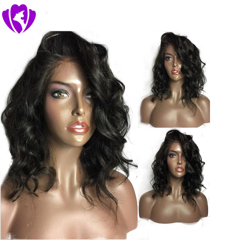 Side part body wave short wig for women 150density bob style synthetic lace front wig with natural hairline middle parting