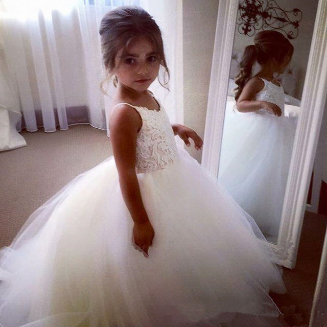 Lace Arabic Flower Girl Dresses for Weddings Tulle Baby Girl Communion Dresses Children Girl Pageant Gown