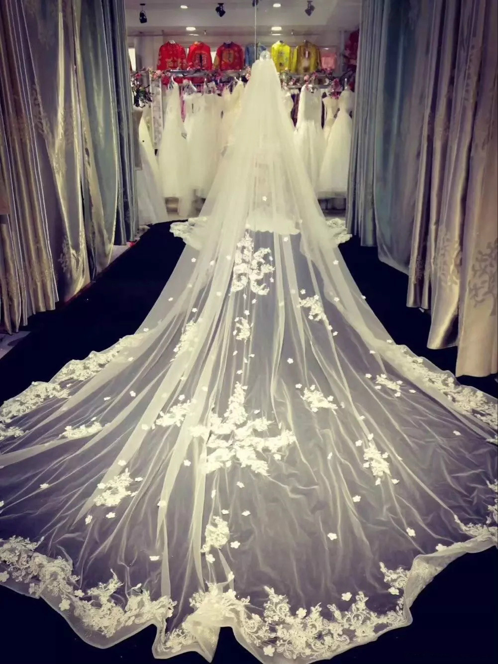 White Ivory Two-Layer Wedding Veils Lace Applique Edge Long Bridal Veils Cathedral Length Bridal Accessories For Wedding Dresses