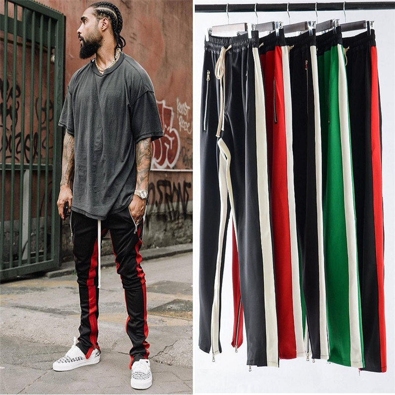 Casual Mens Pants Sweatpants Mens Joggers Zipper Striped Full Length Skinny Closure Type Drawstring Hip Hop Cotton Blend Size S-XXL