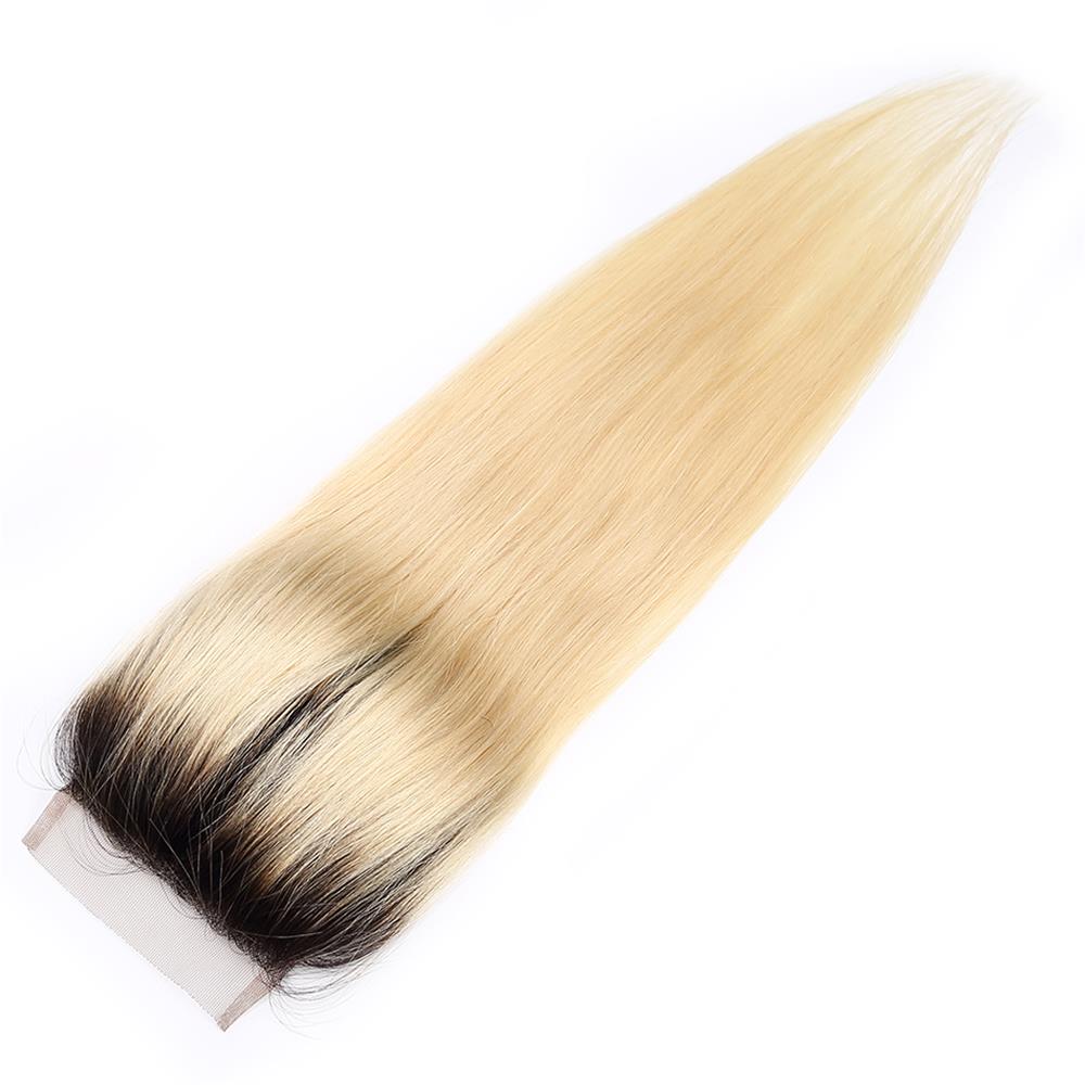 9A Brazilian Virgin Human Hair Weave Closures Body Wave or Straight T1b/613 ombre color bionde 4x4 Lace Closures