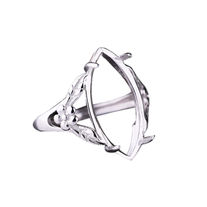 Fine Silver 925 Sterling Silver Ring 10x20mm Marquise Cabochon Semi Mount Ring for Amber Agate Turquoise Fine Jewelry Setting Classic