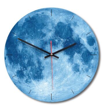 Moon Wall Clock Planet Circular Wall Hanging Clock Acrylic Wooden Clocks For Living Room Home Decoration