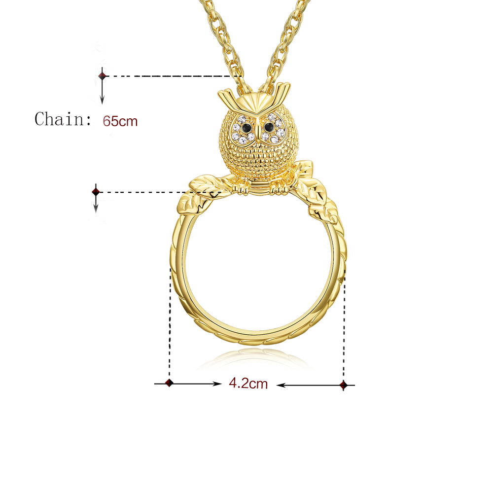 Magnifying glass necklace for reading women's fashion Owl pendant necklace Rhodium plated with crystal Magnifier necklace