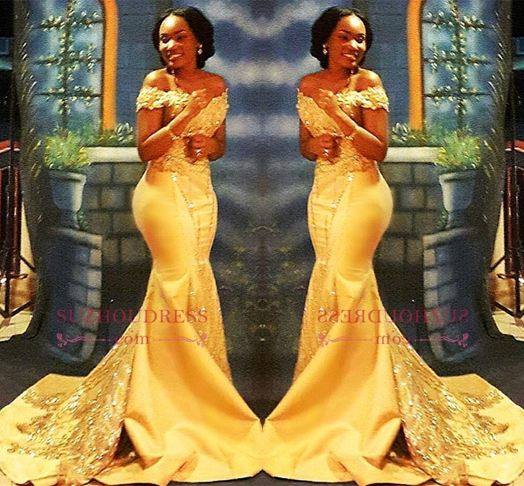 

African Nigerian Yellow Mermaid Prom Dresses 2018 Off Shoulders Lace Sequined Satin Evening Prom Gowns BA8405, Water melon