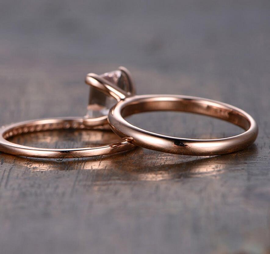 Sterg Sier & Rose Gold White Topaz Bridal Ring Set