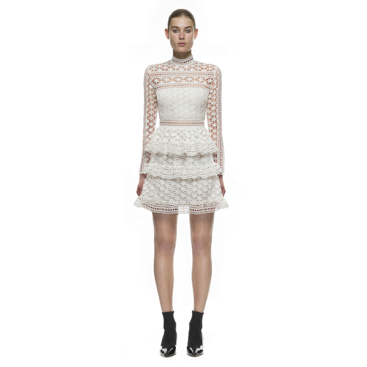 YiLin Kay High-end custom female clothing 2017 autumn/winter fashion runway style water soluble lace long sleeve dress D18110606