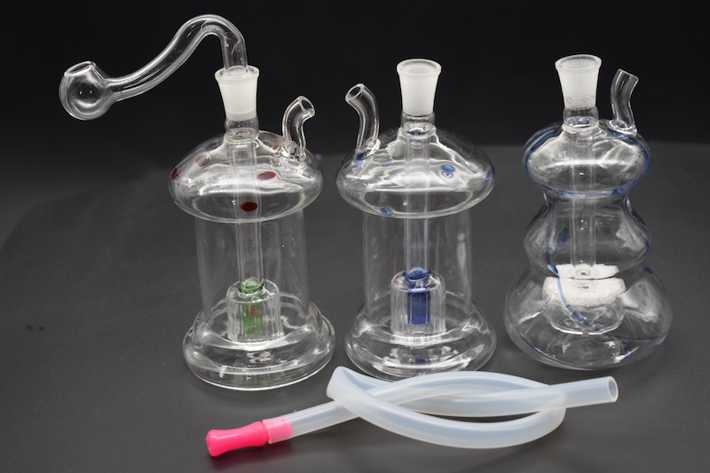 TOP quality glass oil rigs bongs mini glass hookah 10MM male glass water bubbler dab Recycler oi rig with oil burner and hose 1pcs