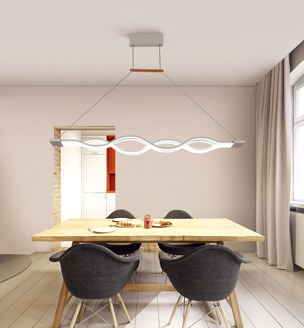 Modern Minimalist Led Wave Pendant Light Aluminum Hanging Lamp Acryl Chandelier Lighting 40W/80W for Dining Room Livingroom