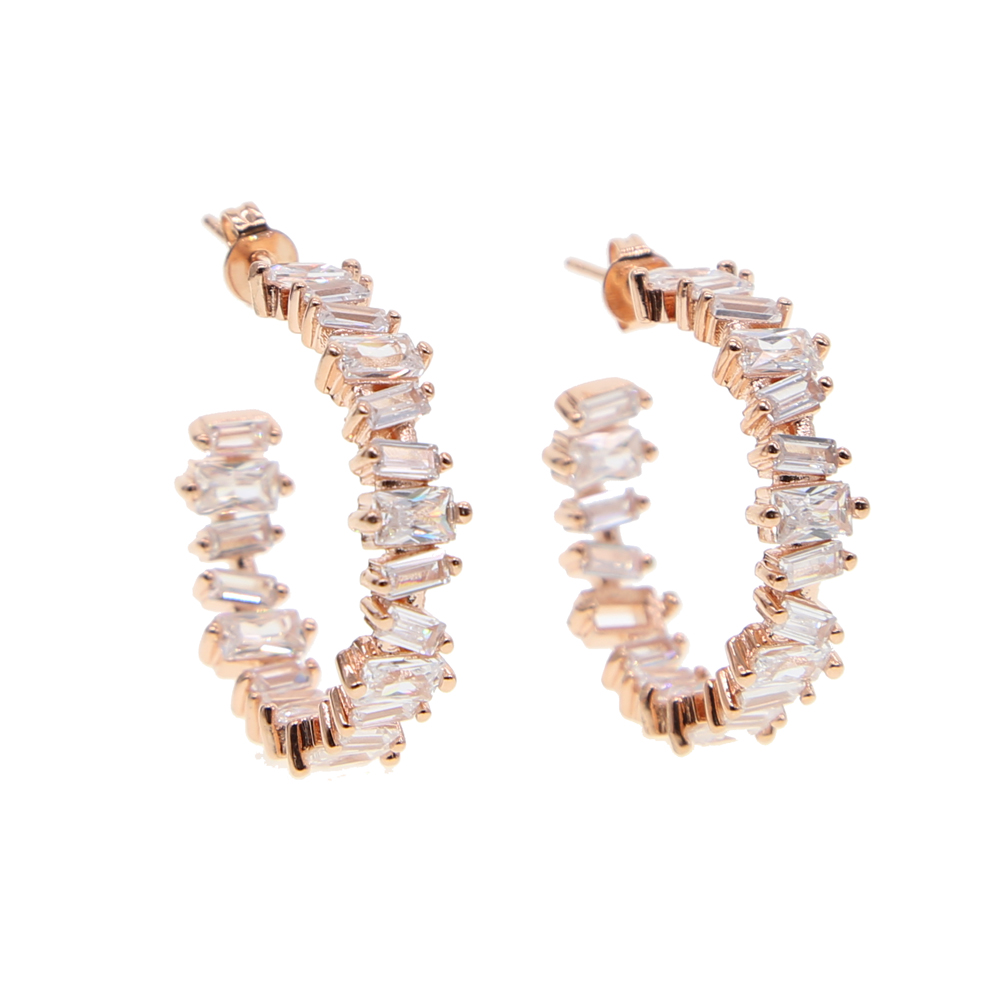 baguette cz hoop 3 colors silver rose black gold luxury women ladies jewelry CZ Diamond earring top quality