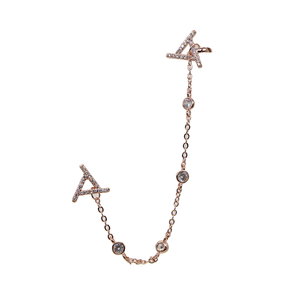 gold,rose gold,silver three color long stud cuff earring for women romatic cz station chain tassel fashion Triangle cz cuff jewelry