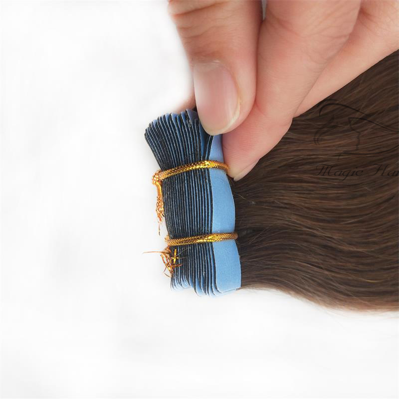 Human Hair Extensions PU Tape Remy Hair Full Head Balayage Color #4 Skin Weft 50g 20PCS Hair Extensions