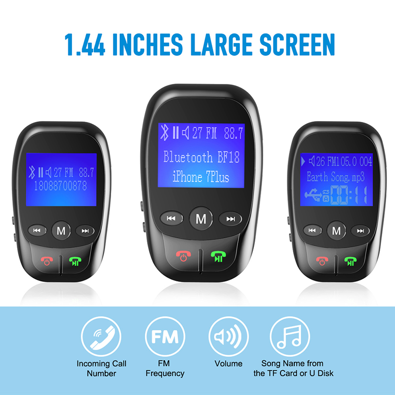 Multifunctional Dual USB Car Charger with Bluetooth & FM Transmitter Compatible with USB Drive & SD Cards