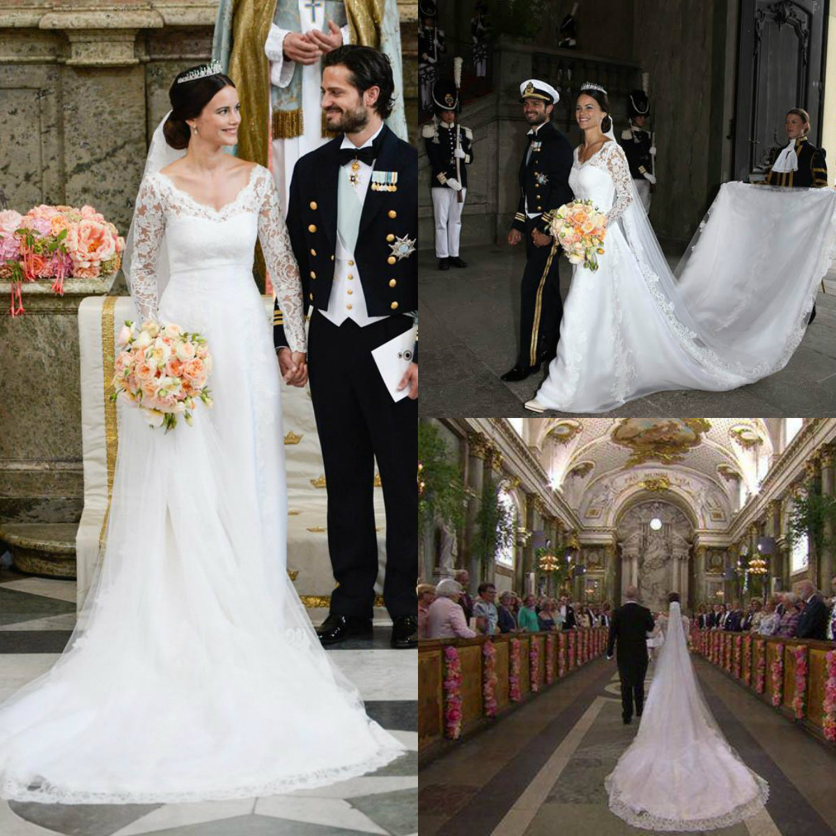 2019 Royal A Line V Neck Long Sleeve Wedding Dresses Satin Sweep Train Country Bridal Gowns Princess Lace Plus Size Wedding Dress