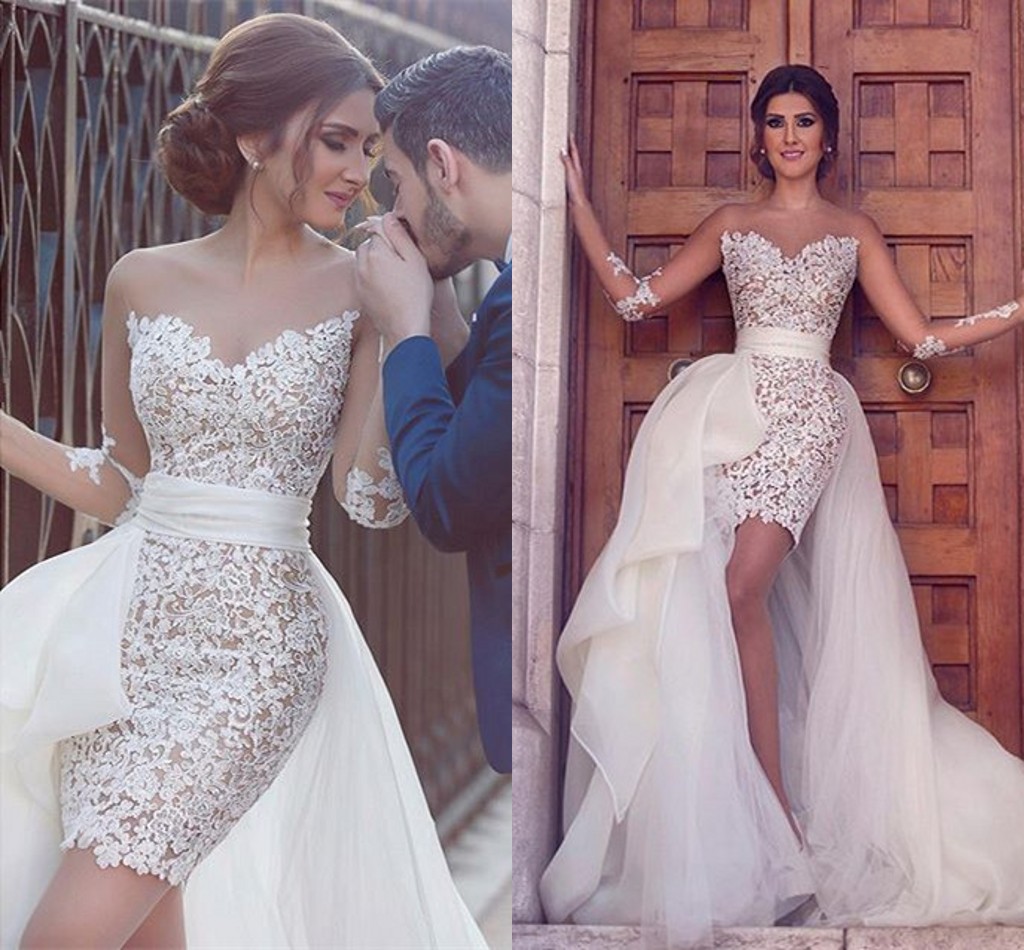 Newest Said Mhamad Lace Sheath Wedding Dresses Sheer Neck Long Illusion Sleeves Backless Wedding Dress Bridal Gowns with Detachable Train, Pink
Newest Said Mhamad Lace Sheath Wedding Dresses Sheer Neck Long Illusion Sleeves Backless Wedding Dress Bridal Gowns with Detachable Train, Pink