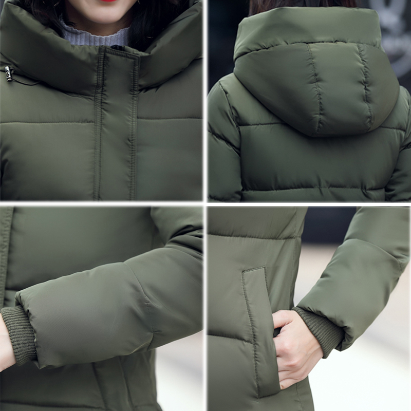High quality 2018 stand collar coat women winter long hooded with a hat warm thicken womens jacket solid padded female parka S18101103