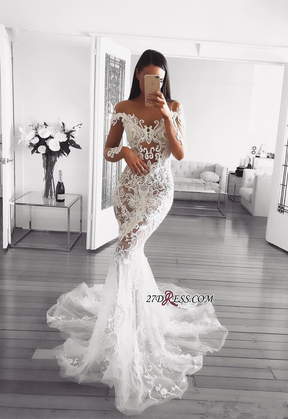 Gorgeous 2019 Mermaid Wedding Dresses Dubai Arabic Beaded Lace Applique Sheer Neck Illusion Long Sleeves Chapel Bridal Gowns Vestidos