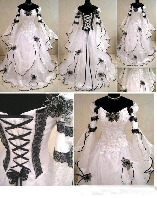 Vintage Plus Size Gothic A Line Wedding Dresses With Long Sleeves Black Lace Corset Back Chapel Train Bridal Gowns For Garden Country