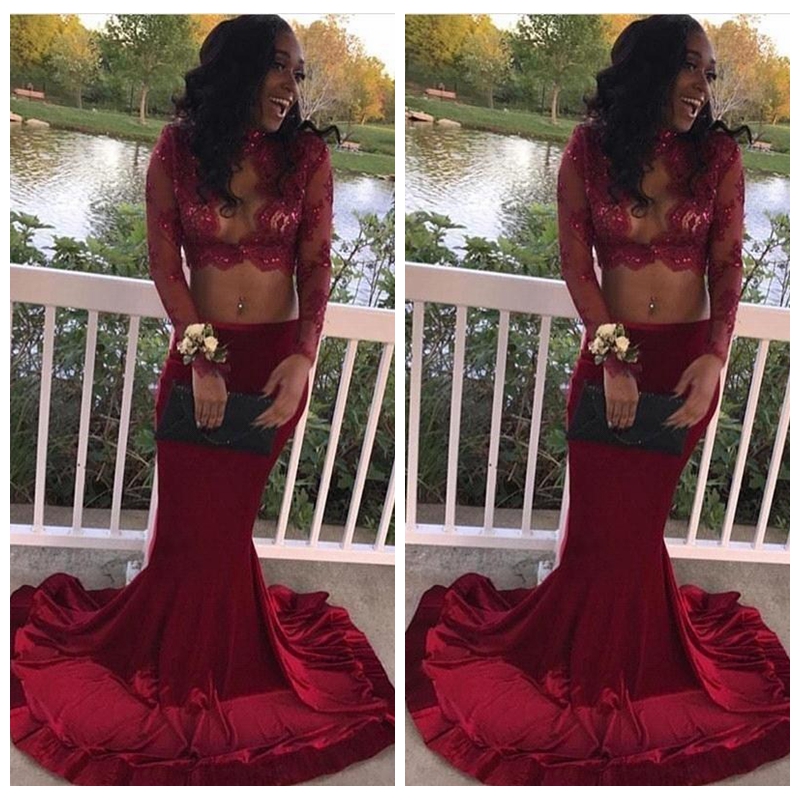 2018 Long Sleeves Lace Top Evening Dresses Burgundy Two Piece Prom Dresses Sexy African Illusion Appliques Sequins Arabic Evening Gowns, Light purple
2018 Long Sleeves Lace Top Evening Dresses Burgundy Two Piece Prom Dresses Sexy African Illusion Appliques Sequins Arabic Evening Gowns, Light purple