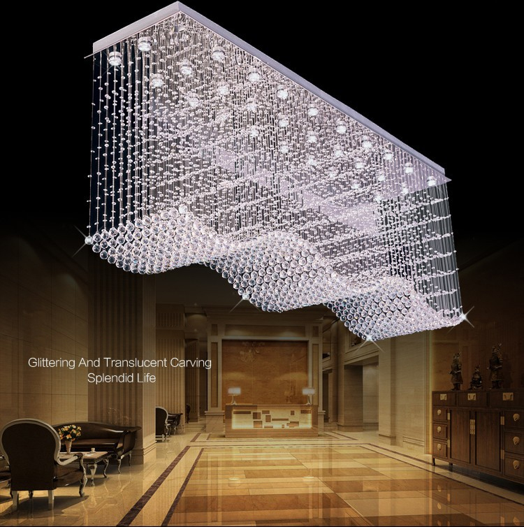 Modern Raindrop LED Crystal Chandelier Lighting Square Wave Crystals Ceiling Chandeliers for dining room/Lobby/kitchen island