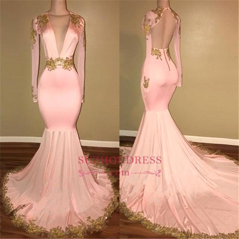African Black Girls 2019 Mermaid Prom Dresses Sexy V Neck Gold Applique Long Sleeves Open Back Formal Dresses Evening Wear Party Gowns, Lilac
African Black Girls 2019 Mermaid Prom Dresses Sexy V Neck Gold Applique Long Sleeves Open Back Formal Dresses Evening Wear Party Gowns, Lilac