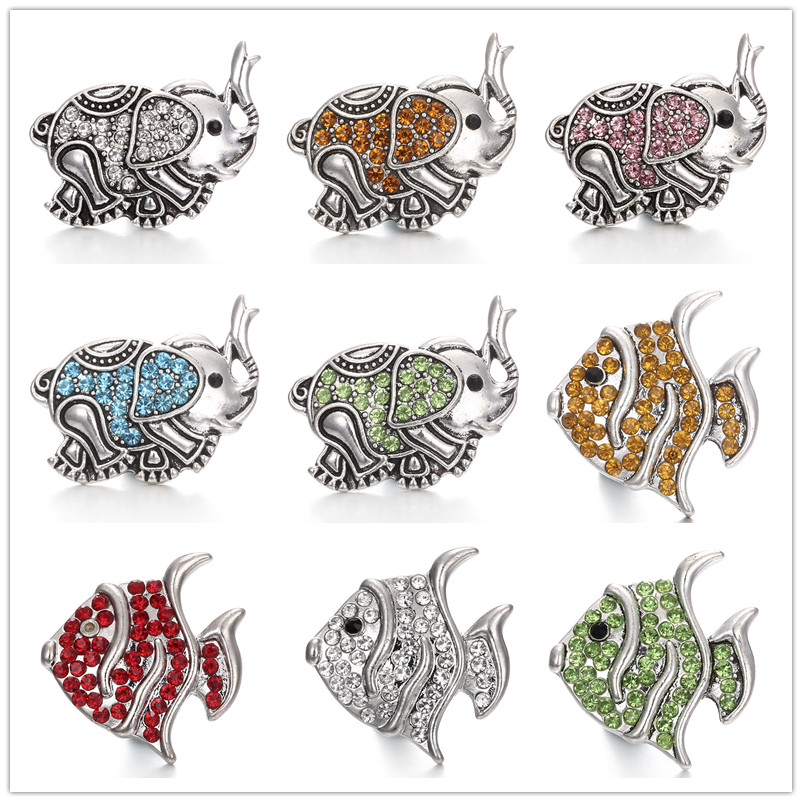 Inlay Crystal Rhinestone Elephant/Fish Snap Buttons 18mm Metal Decorative Button charms for DIY Snap Jewelry Findings
Inlay Crystal Rhinestone Elephant/Fish Snap Buttons 18mm Metal Decorative Button charms for DIY Snap Jewelry Findings