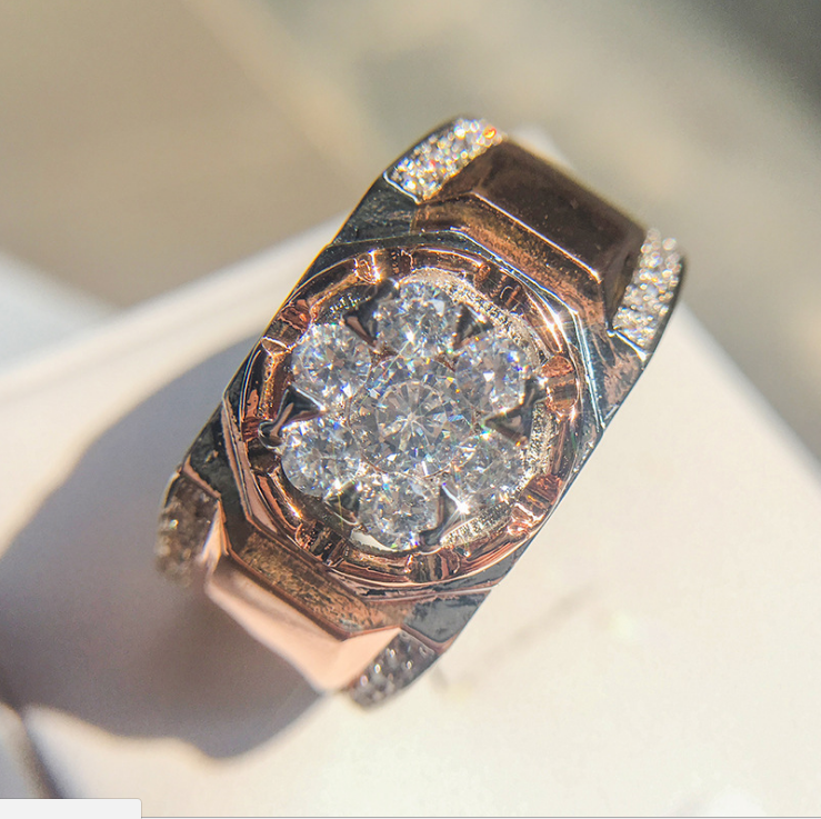 Sterg Sier & Rose Gold Fill White Topaz CZ Dia Men's Band Ring for Party, Wedding, Engagement, Anniversary, Gift