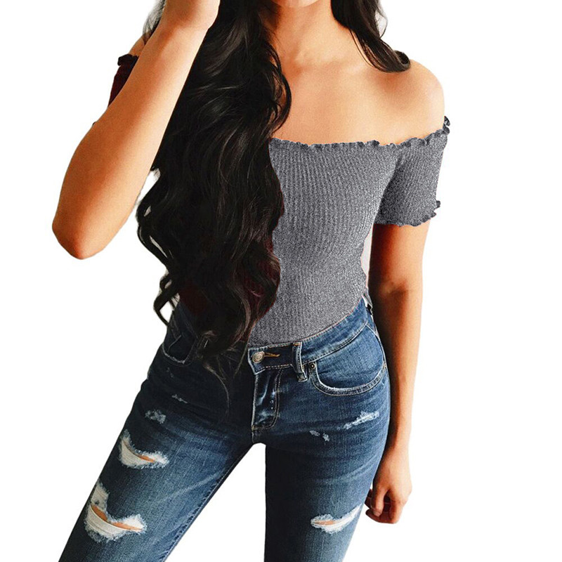 Sexy Off Shoulder T Shirt Women Crop Tops 2018 Summer Long Sleeve White Slim Nightclub Cropped Top Tees