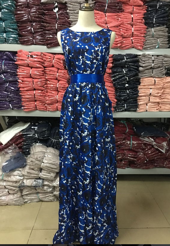 2023 Blue Floral Printed Prom Dresses Long A-line Backless Evening Dresses With Sash Real Photo Beach Summer Floor Length Gowns