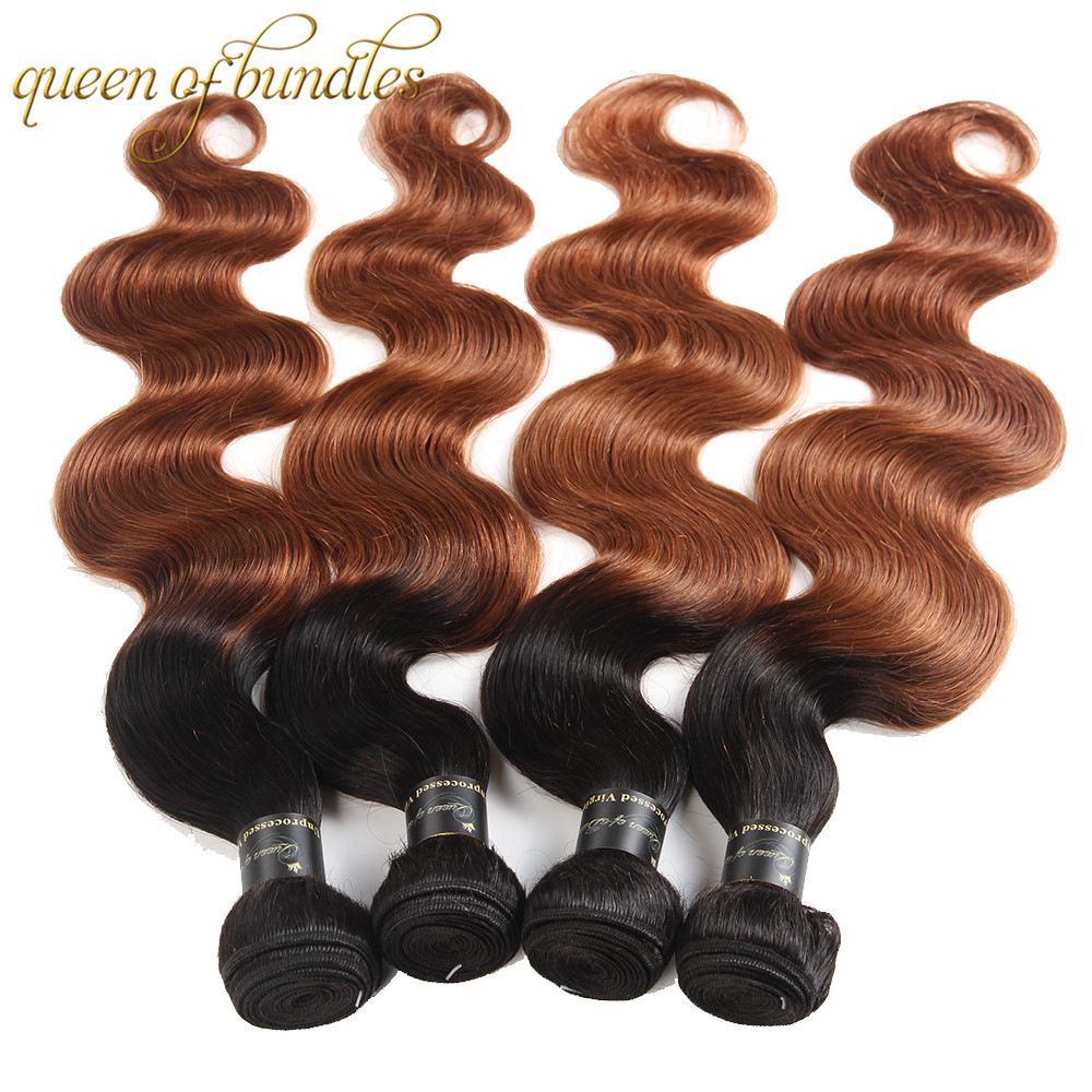 

Ombre Virgin Hair Brazilian peruvian virgin hair Body Wave 3 Bundles Body Wave Human Hair Extensions T1B/30, 1b/4/27