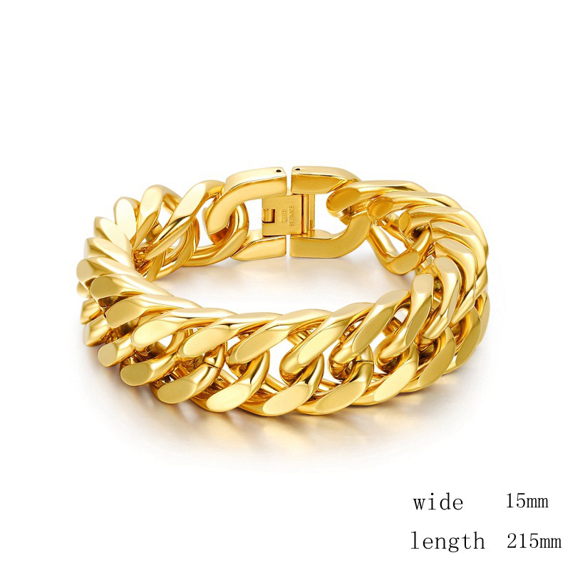 Heavy Thick Men's Link Chain Bracelets 14K Gold Plated Stainless Steel Rock and Hip Hop Bangle