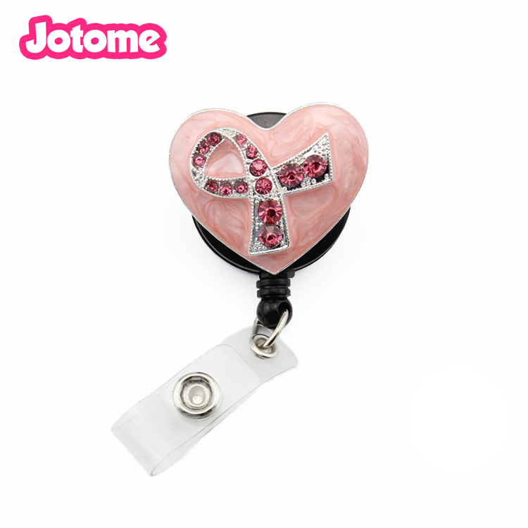 10pcs/lot Mix style medical yoyo retractable badge pull reel nurse Breast Cancer Awareness pink ribbon Id working holder
